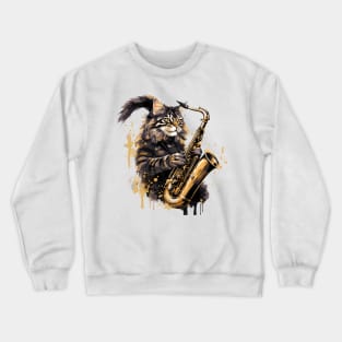 Maine Coon Cat Playing Saxophone Crewneck Sweatshirt